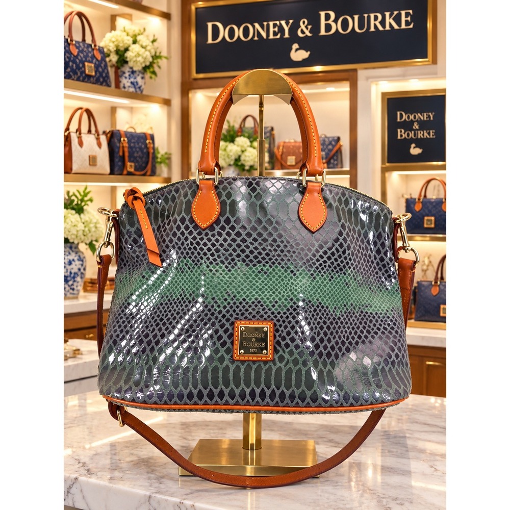 Dooney & Bourke Snakeskin Embossed Leather Satchel Grey Purple Green Bag